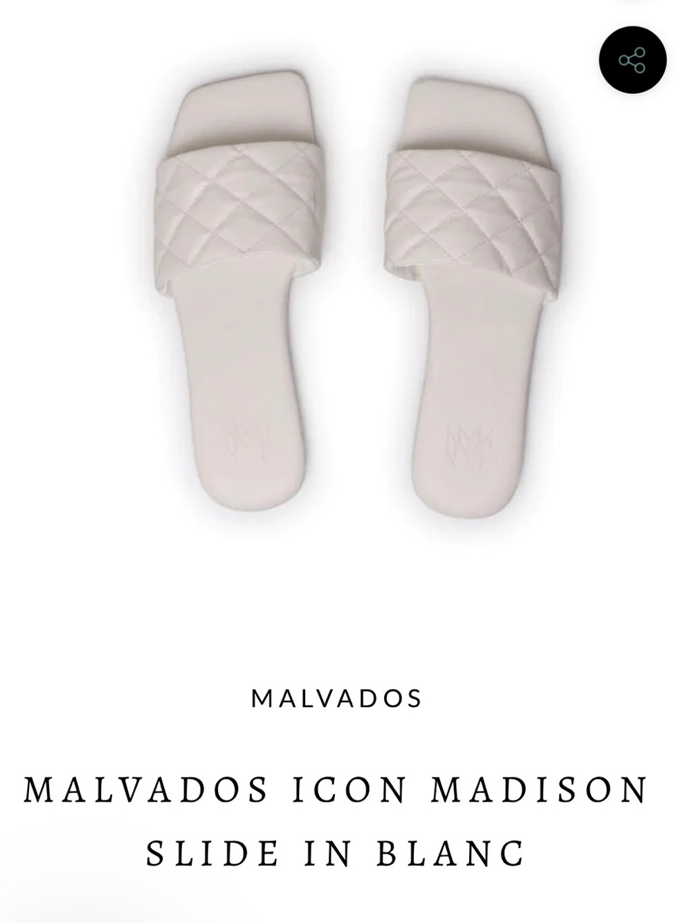 ⁠MALVADOS Cream Off White Quilted Square Toe Flat Slide Sandals Size 8.5 / 9⁠